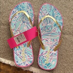 Lilly Pulitzer Flip Flops with Gold Straps